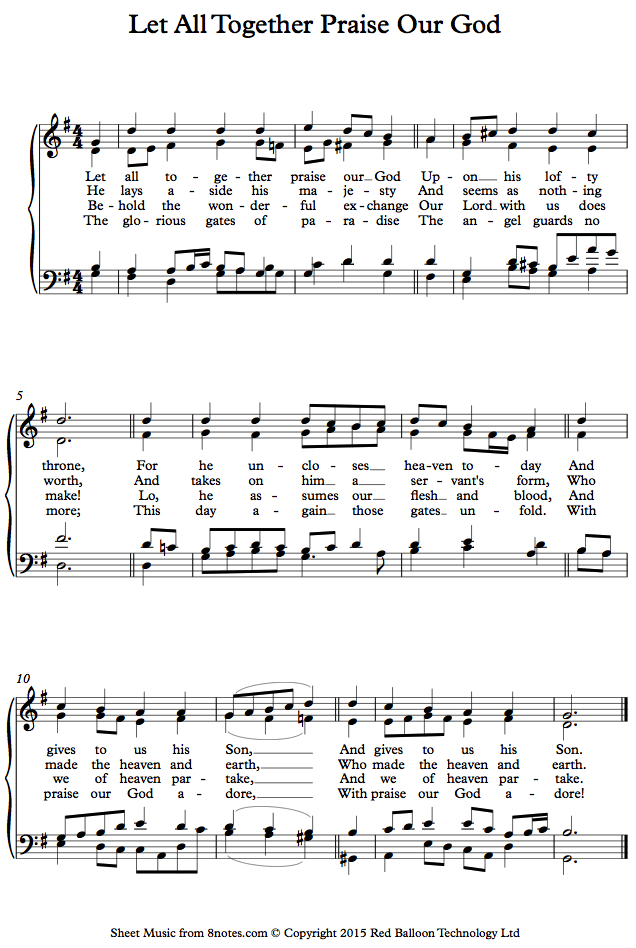 Let All Together Praise Our God sheet music for Piano - 8notes.com