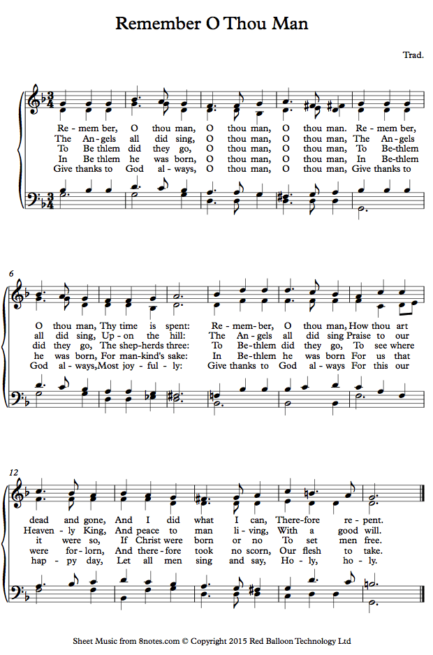 Remember O Thou Man sheet music for Piano - 8notes.com