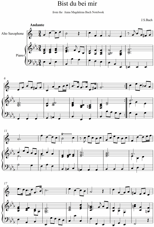 Bach - Bist Du Bei Mir sheet music for Saxophone - 8notes.com