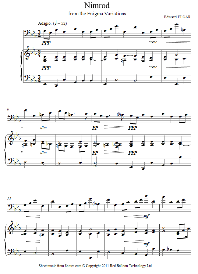 Elgar - Nimrod from Enigma Variations sheet music for Trombone - 8notes.com