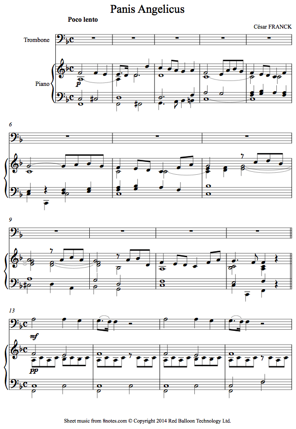 ﻿Franck - Panis Angelicus sheet music for Trombone - 8notes.com