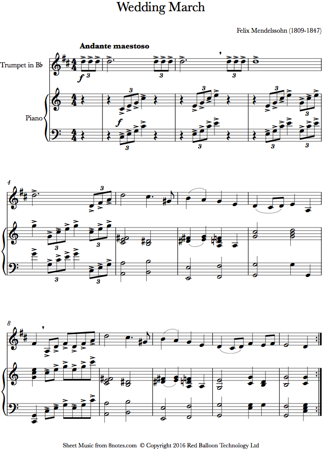 Felix Mendelssohn Wedding March Sheet Music Pdf Notes Chords Classical Score Cello And Piano Download Printable Sku 409278