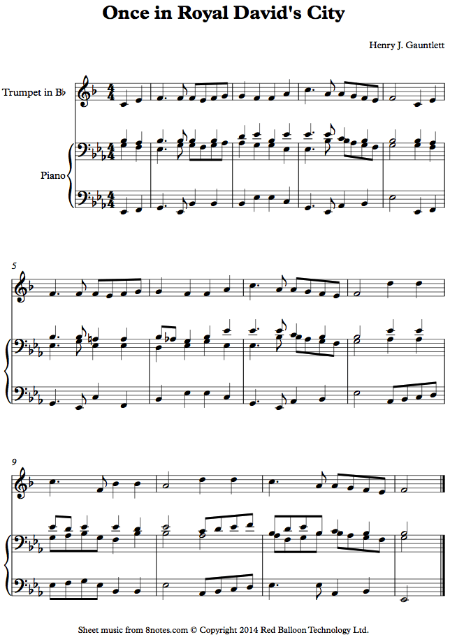 Once in Royal David's City sheet music for Trumpet - 8notes.com