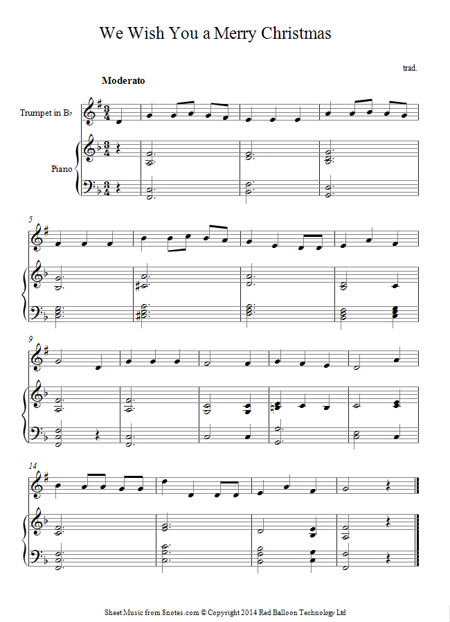 We wish you a merry christmas sheet music for Trumpet - 8notes.com