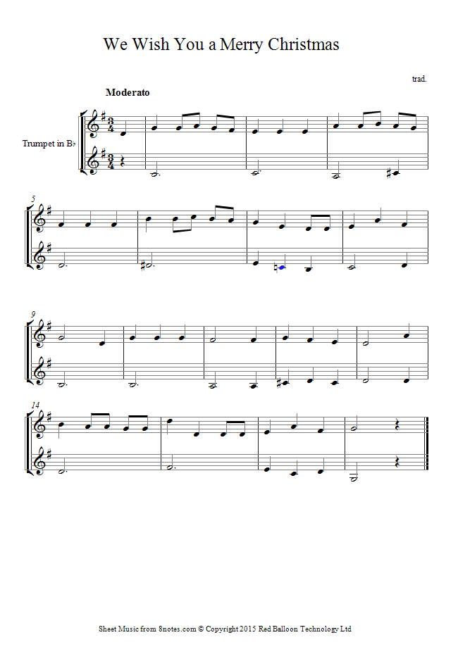 We wish you a merry christmas sheet music for Trumpet Duet - 8notes.com