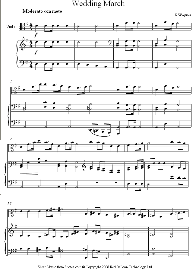 Wagner - Wedding March sheet music for Viola - 8notes.com