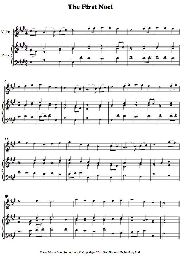 The First Noel sheet music for Violin - 8notes.com