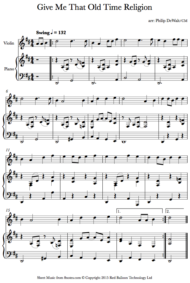 Give Me That Old Time Religion sheet music for Violin - 8notes.com