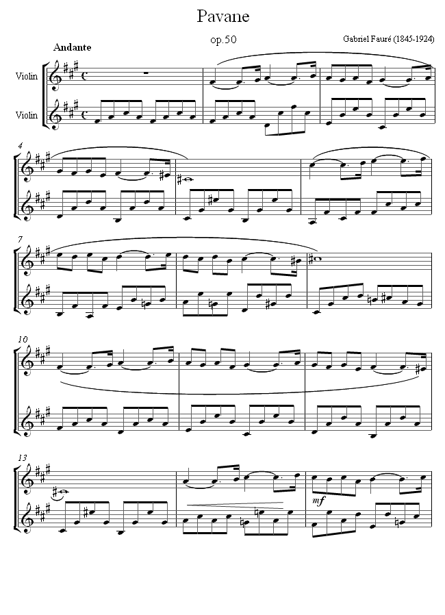 ﻿Fauré - Pavane sheet music for Violin Duet - 8notes.com